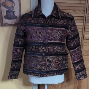 Vintage 90's Coldwater Creek Blue & Purple Floral Tapestry Jacket SP PS